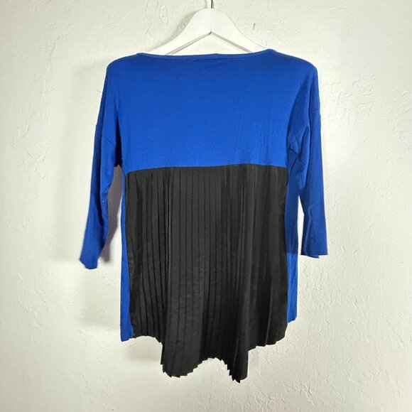 Vintage Sarah Liller Womens Scoop Neck 3/4 Sleeve Pleated Back Tunic Small Blue - Picture 2 of 8